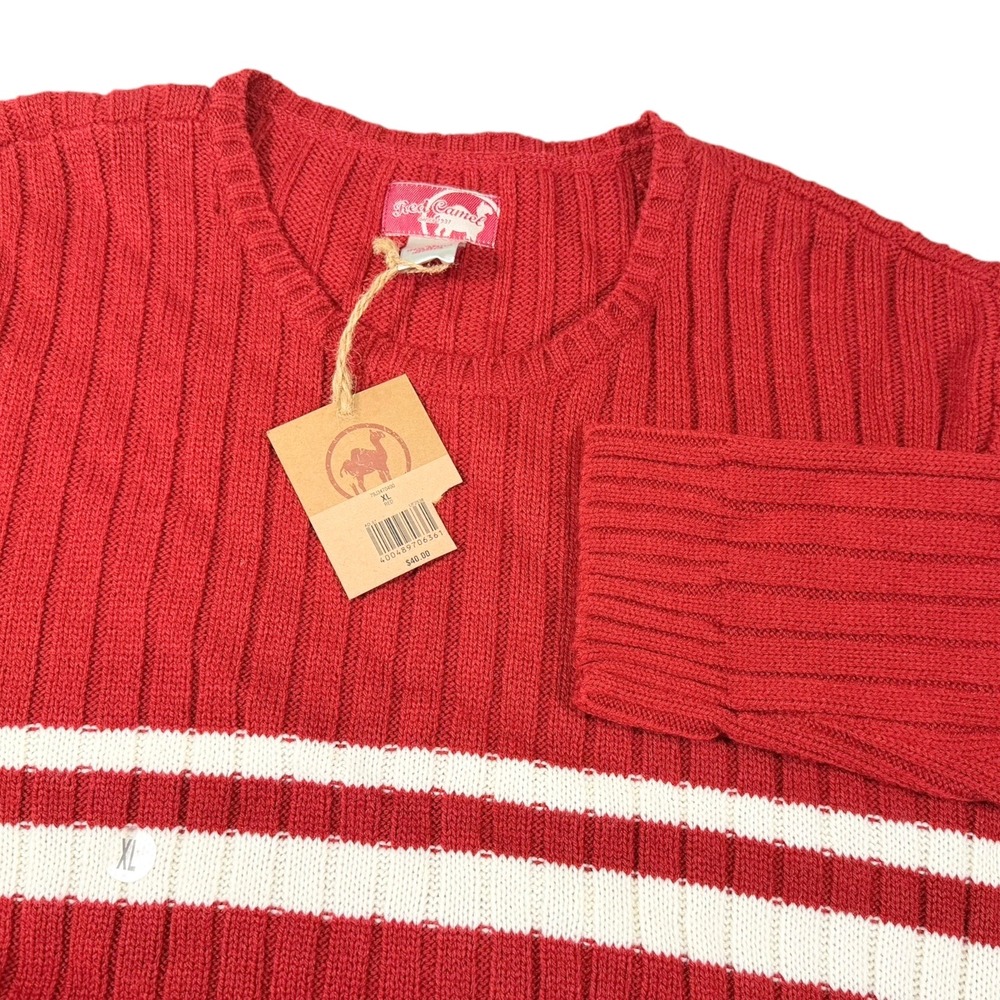 NEW Red Camel XL Red Sweater Striped Ribbed Knit Crewneck Preppy Academia
